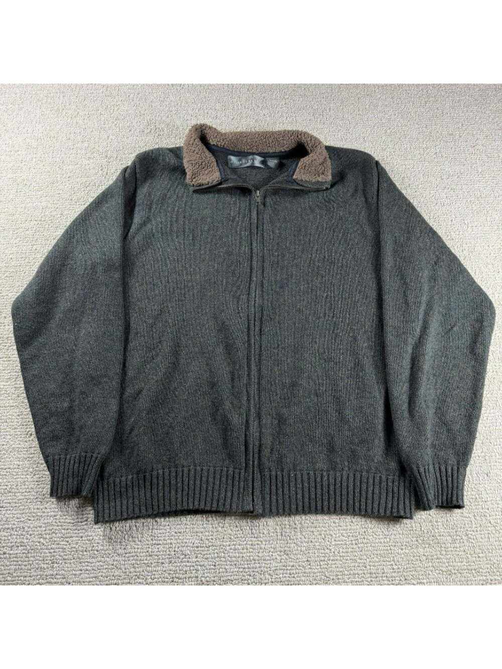 Oscar De La Renta Sherpa Collared Full Zip Sweater Green Men’s Size Large